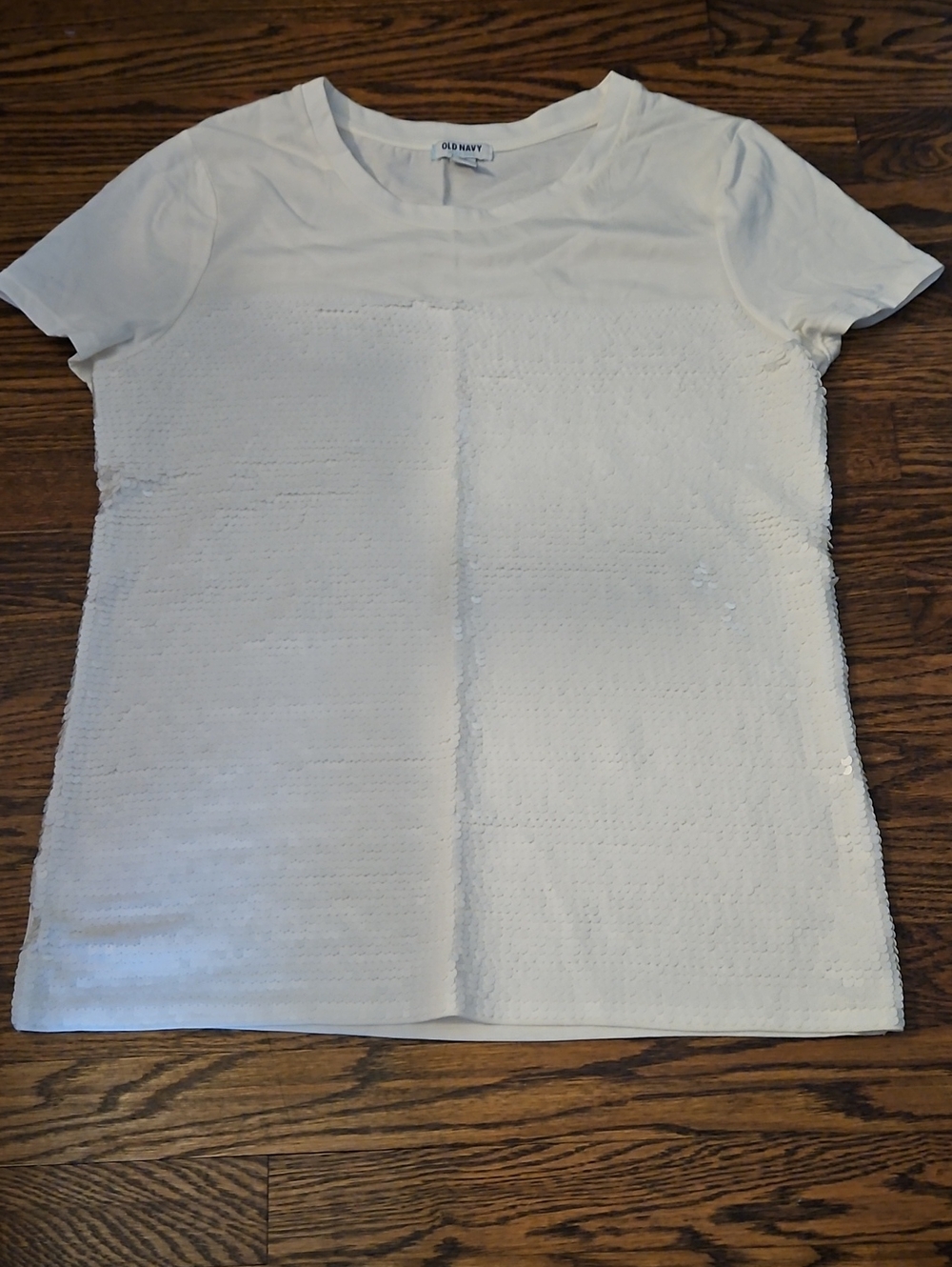 Old Navy White Short-Sleeve Sequin Panel Tee